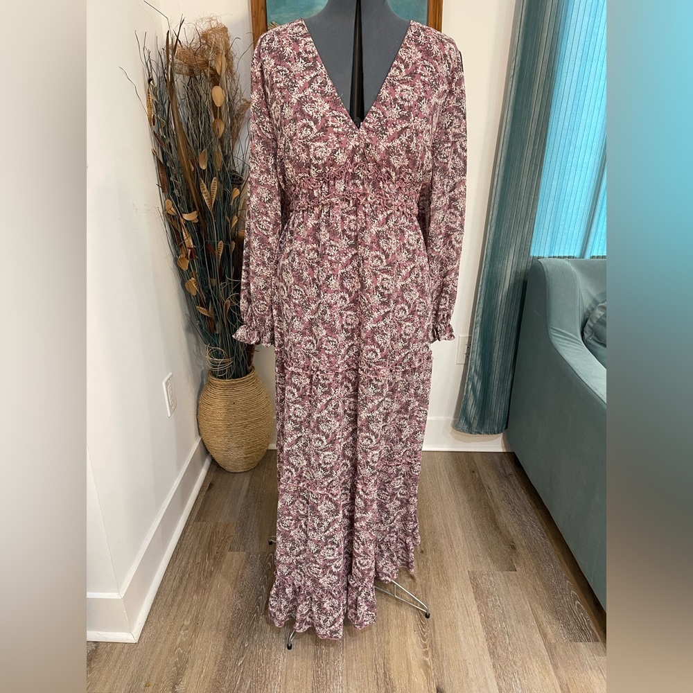 Purple Abstract Floral Print Maxi Dress